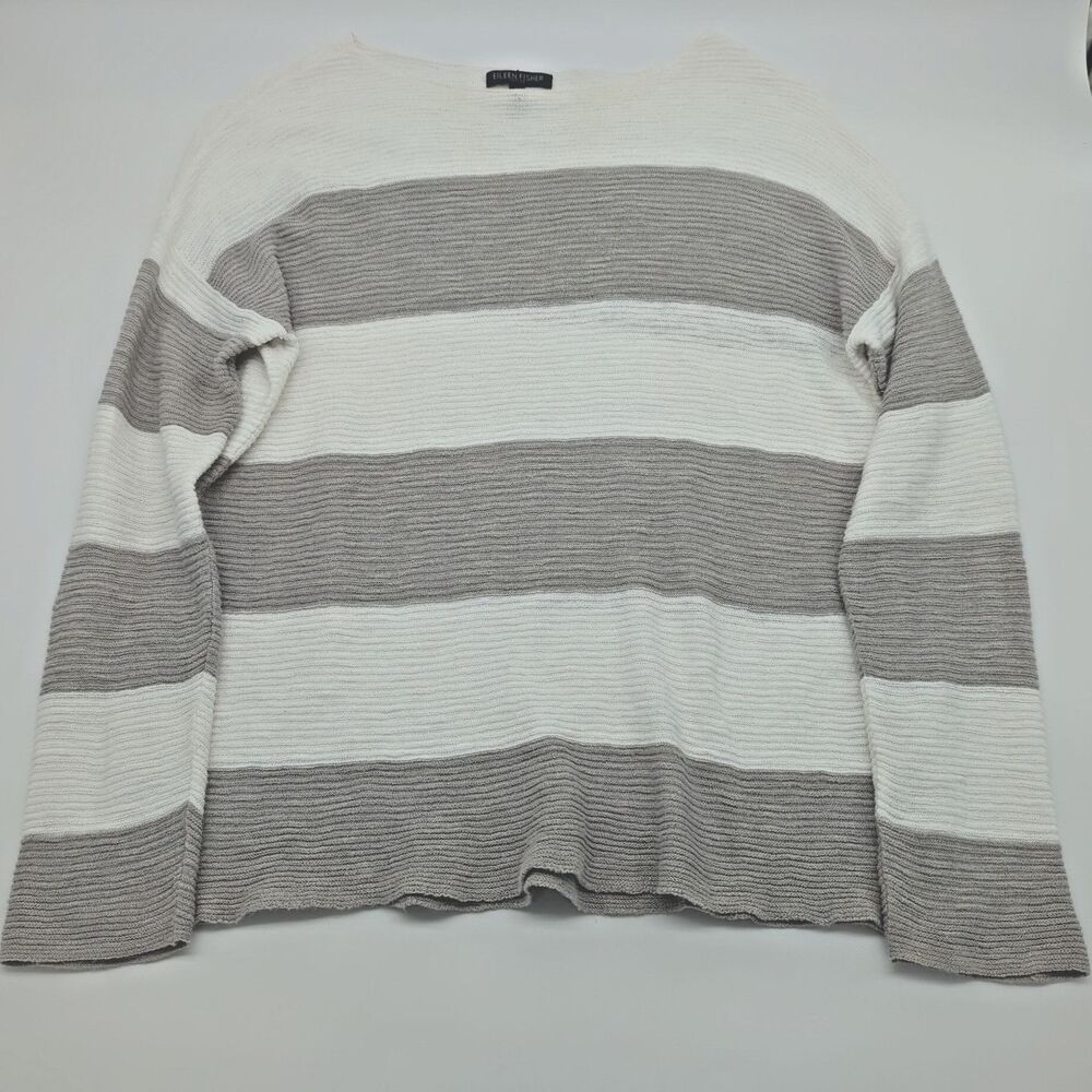Eileen Fisher Size PS Petite Small Organic Linen Pullover Striped Sweater